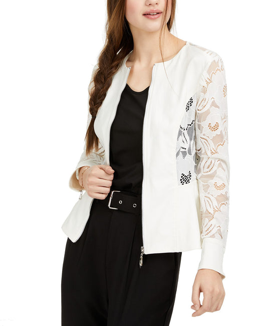Lace-Trim Peplum Zip Jacket