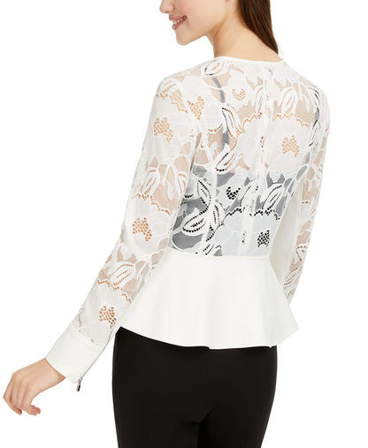 Lace-Trim Peplum Zip Jacket