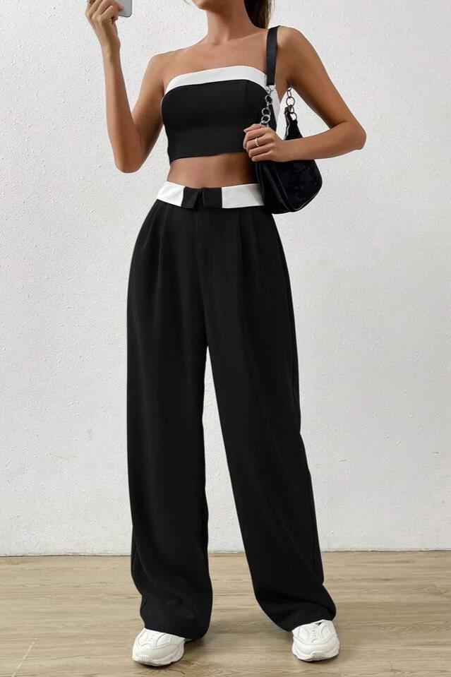 Contrast Trim Crop Top Set