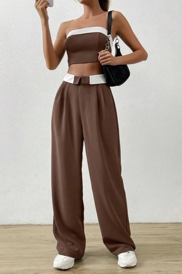 Contrast Trim Crop Top Set