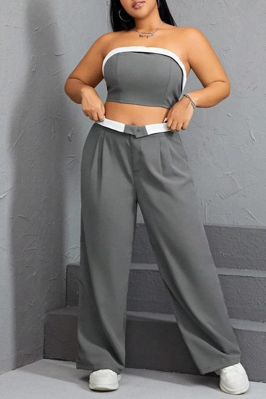 Contrast Trim Crop Top Set
