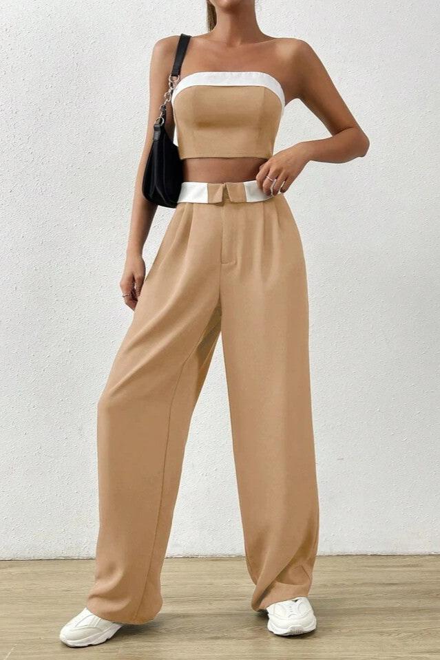 Contrast Trim Crop Top Set