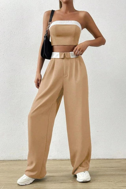 Contrast Trim Crop Top Set