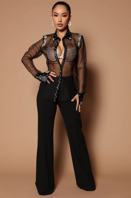 Embellished Button Up Top