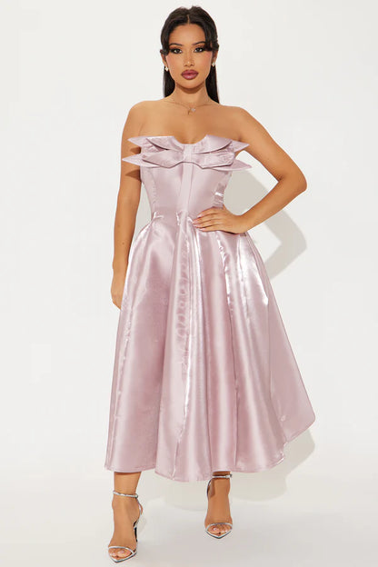 L Bow Taffeta Midi Dress