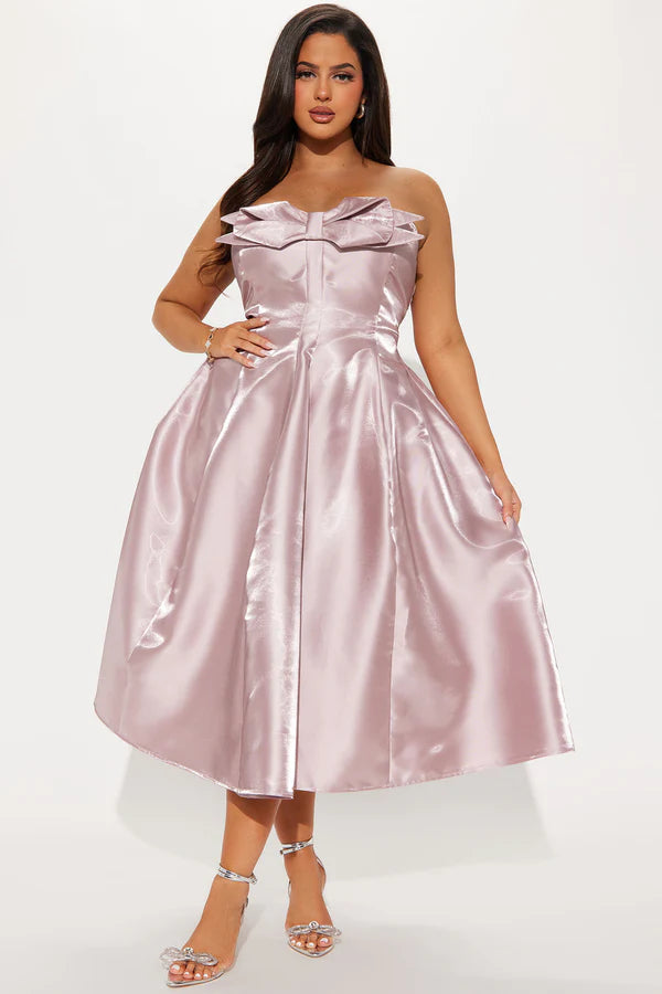 L Bow Taffeta Midi Dress