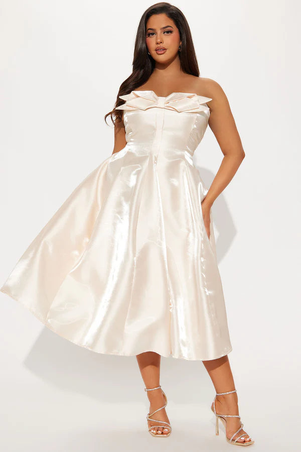 L Bow Taffeta Midi Dress