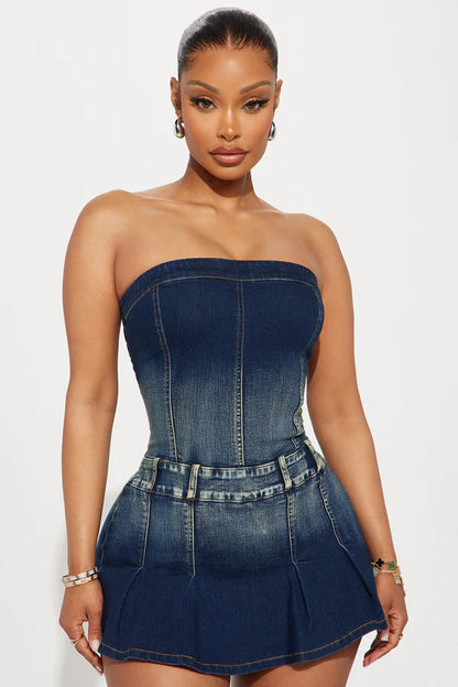 Pleated Denim Romper