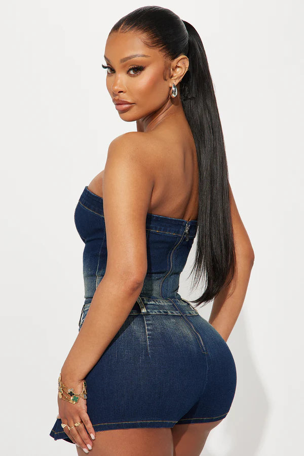 Pleated Denim Romper