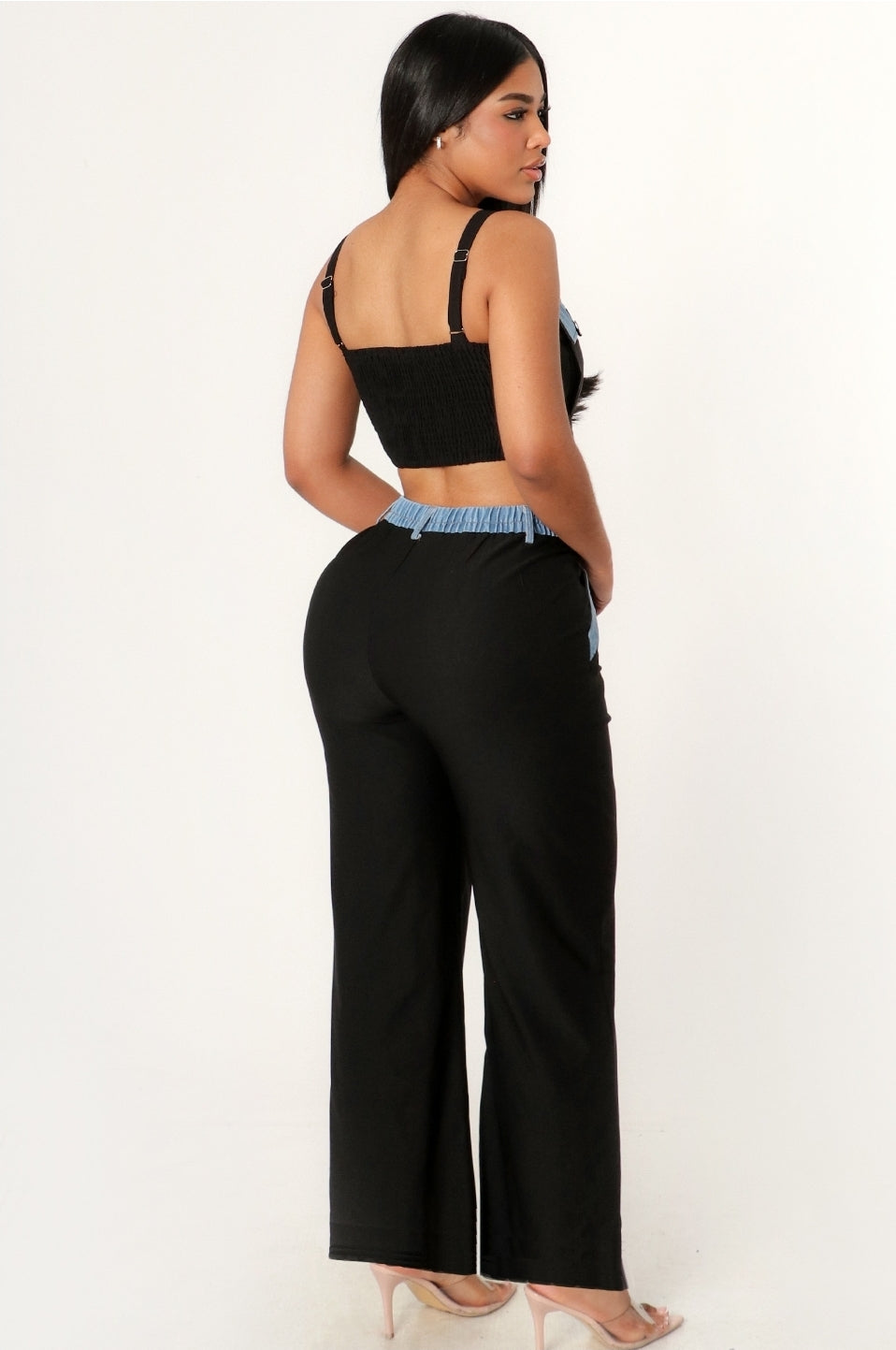 Denim Contrast Pant Set