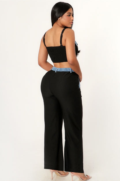 Denim Contrast Pant Set