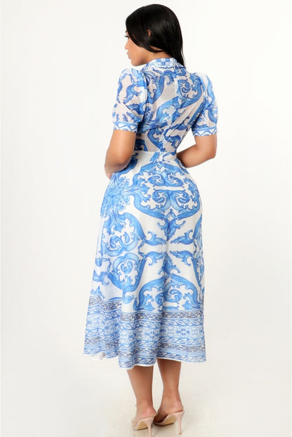 Baroque Print Button Up Dress