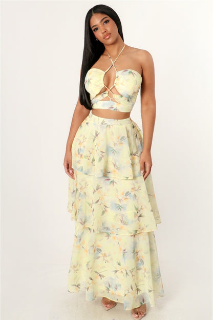 Floral Print Halter Maxi Dress