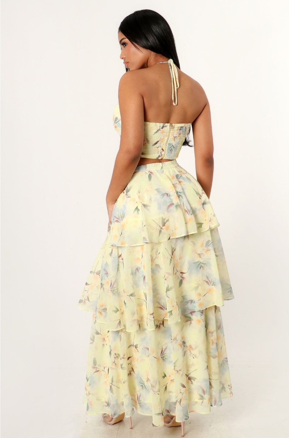 Floral Print Halter Maxi Dress
